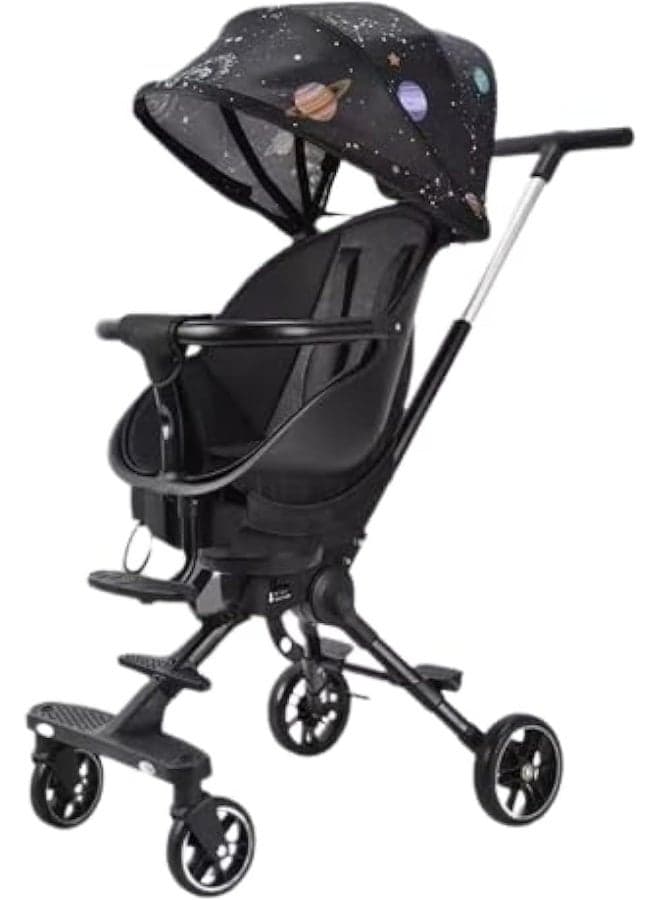 Travel Stroller for Airplane- Portable Compact Airport Stroller - Small Stroller for Toddler Travel - All Terrain Stroller for Toddler Stroller (black stars)
