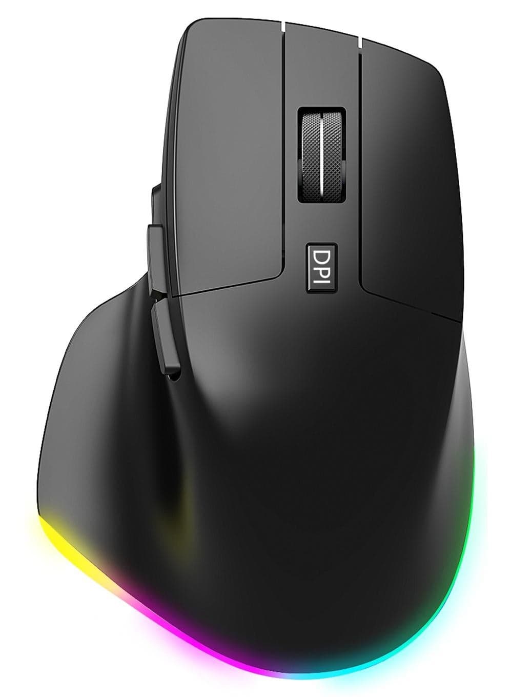 Ergonomic Wireless Mouse, Tri-Mode Bluetooth & 2.4GHz, 6 RGB Lighting Modes, 3 DPI Levels 800/1200/1600, 6 Buttons, Silent for Laptop, PC, Tablet - Black
