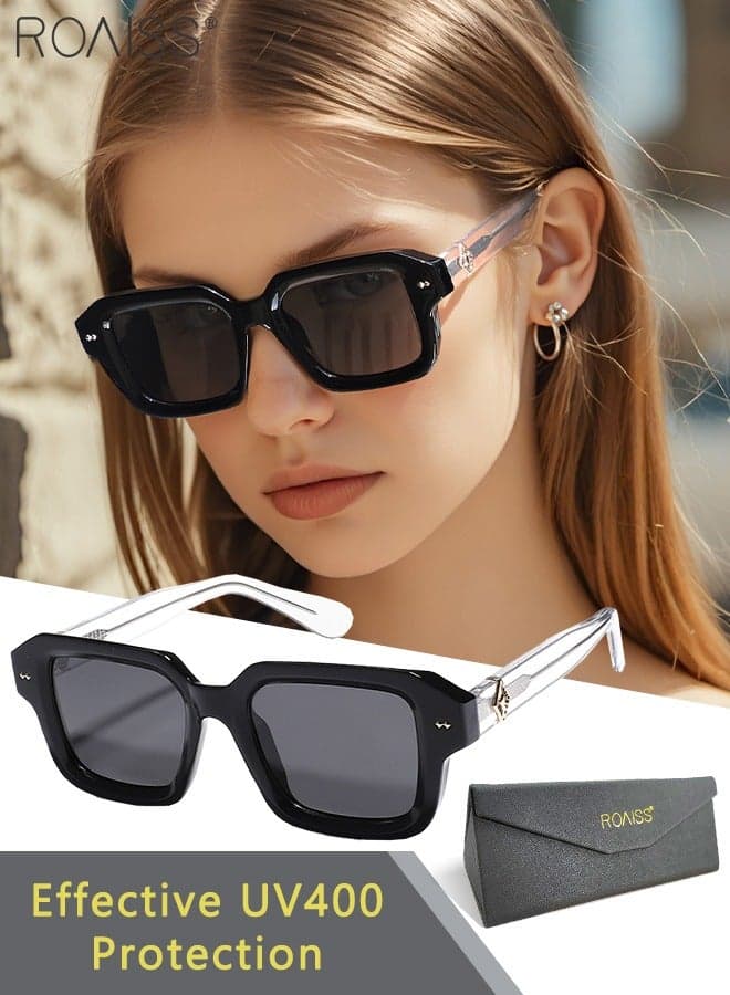 Women's Square Polarized Sunglasses, UV400 Protection Sun Glasses with TR Frame, Fashion Anti-Glare Sun Shades for Women with Glasses Case, 52mm