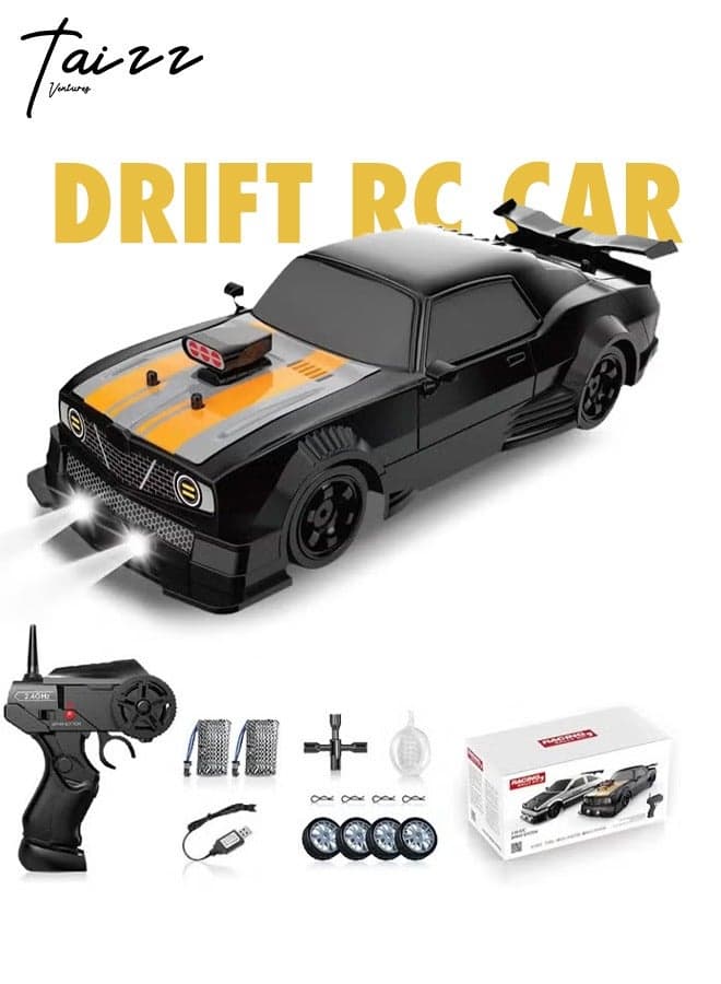 1:16 Scale Remote Control Car RC Drift Car 4WD 18KM/H High Speed Model Vehicle 2.4GHz with LED Lights Spray Rubber Tire Racing Sport Toy Car for Adults Boys Girls Kids Gift 2Pcs Rechargeable Batteries - Black