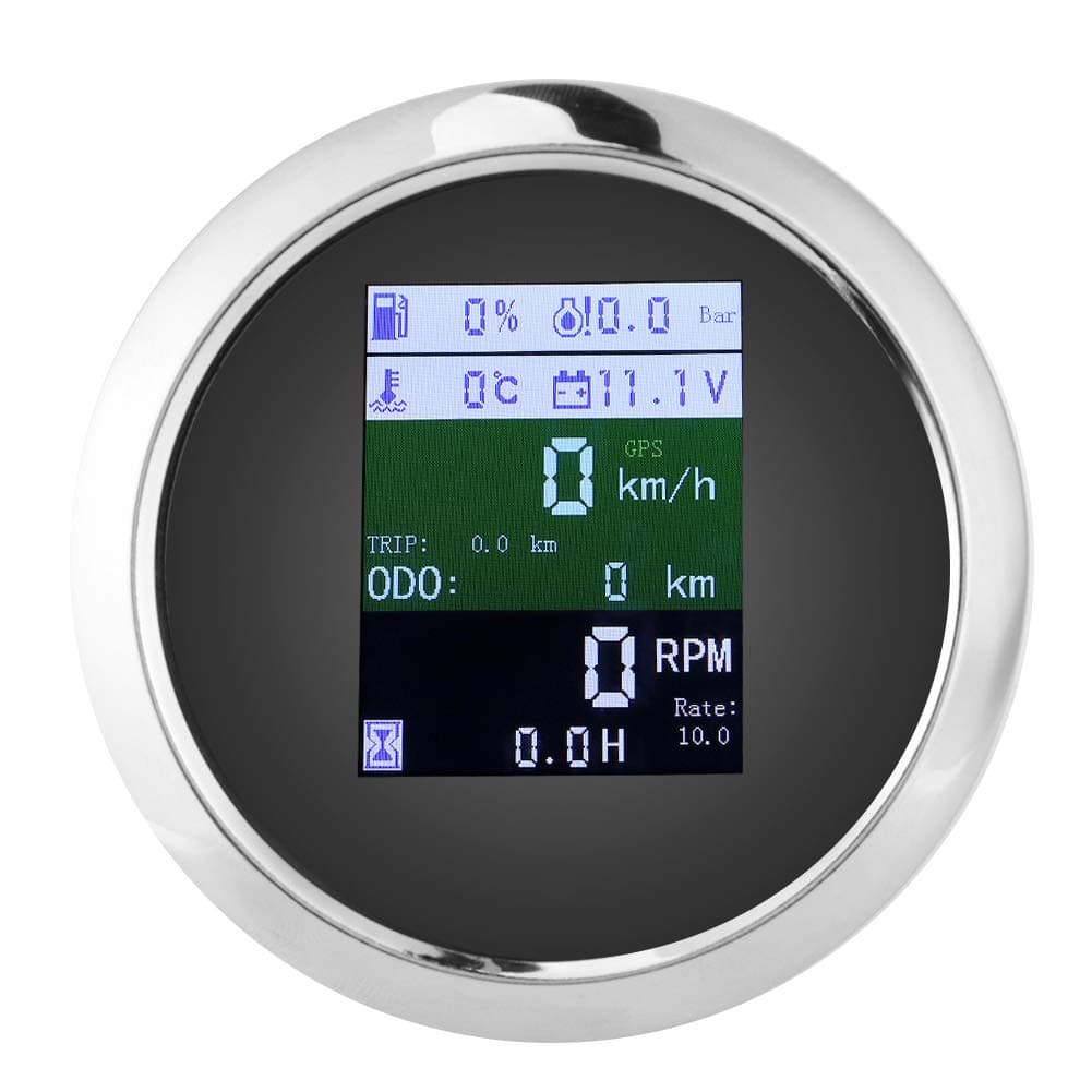 6‑in‑1 Multifunctional Gauge, GPS Speedometer Tachometer Voltmeter Water Temp Fuel Level Oil Pressure Gauge, Waterproof Anti‑Fog Combo Gauge for Car, Boat, Yacht, etc(Black US)