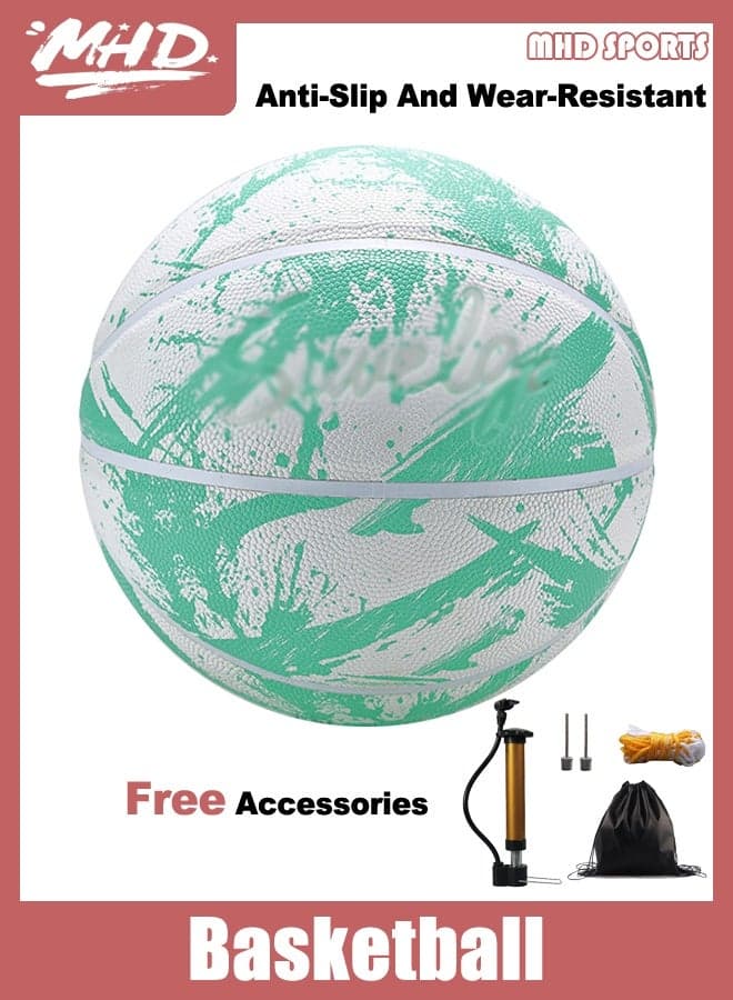 Size 7 Official Game Basketball - Non - Slip & Durable for Indoor/Outdoor Concrete Courts - Includes Bag, Pump, Needle & Net