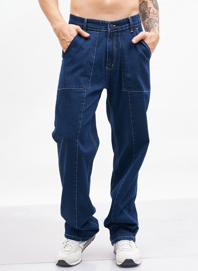 Dark Blue Relaxed Fit Jeans for Men