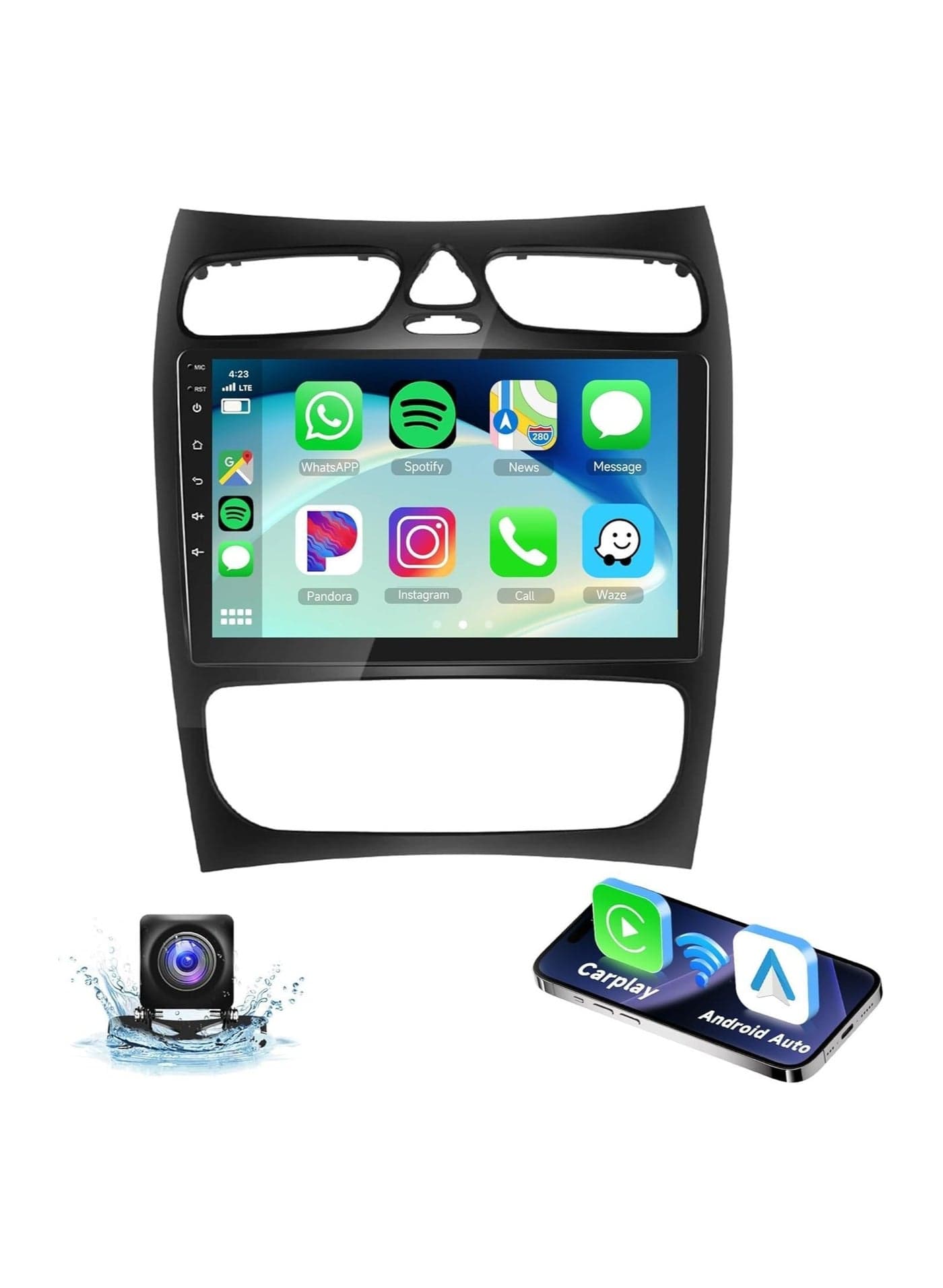 Android Car Stereo for Mercedes Benz C Class W203 C200 C320 C350 CLK W209 S203 A209 2002 2003 2004 2005 2GB RAM 32GB ROM 9 Inch Support Apple Carplay, M-Link WiFi BT, IPS Touch Screen with AHD Camera