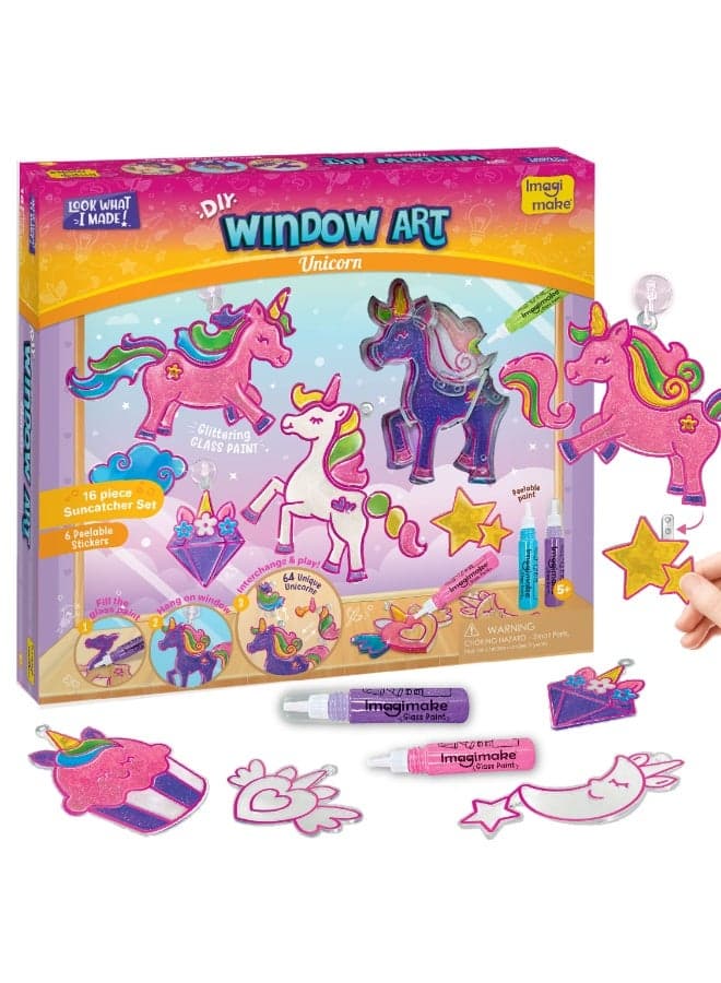 Window Art Unicorn | Toys for Girls Ages 5-10 Years | 16 Piece Glass Painting & Suncatcher Kit | Creative Art & Craft Kit for Girls 6-8 | Unicorn Gifts