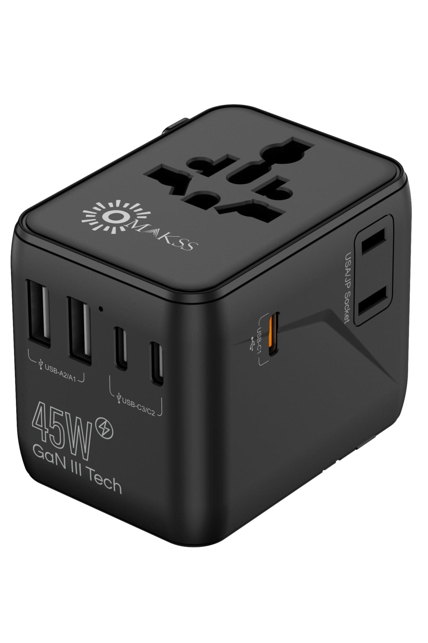Universal Travel Adapter 45W GaN III International Travel Charger with USB & Type C PD Fast Charging All in One Worldwide Wall Charger for Tablets, Laptops and Phones
