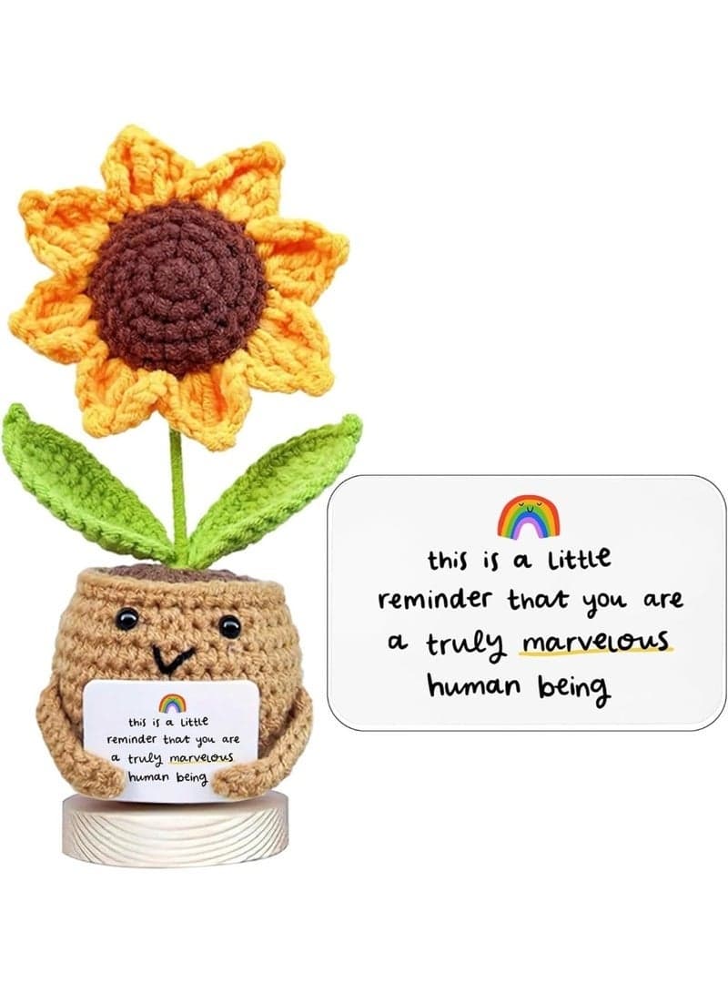 Positive Sunflower Doll Crochet with Card, This is A Little Reminder - Appreciation Gift for Coworker, Best Friend, Teacher, Sister, Mom - Birthday, Thank You Gift for Women, Men