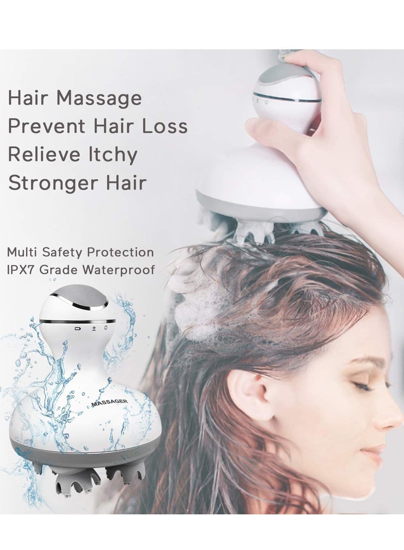 Electric Scalp Massager Portable Handheld Head Massager Scratcher with 4 Heads Deep Tissue Kneading 84 Nodes for Stimulating Hair Growth Stress Release Full Body Massage