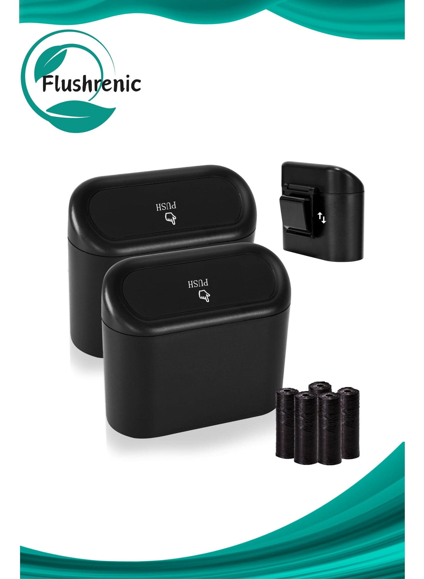 2-piece mini car trash can with lid, small trash can, leak proof ABS trash can, car interior accessories, household trash can, suitable for cars and offices, with 30 garbage bags