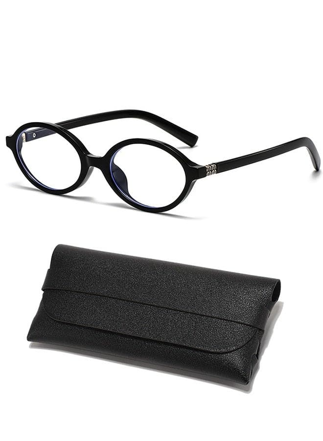 Glasses - Blue Light Blocking Glasses - Non-Myopic Glasses - Oval Glasses - Women's Men's Computer Reading/Gaming/TV/Mobile Phone Glasses - Anti-Eye Fatigue - Ultralight PC Fashion Glasses - With Glasses Case (Black)