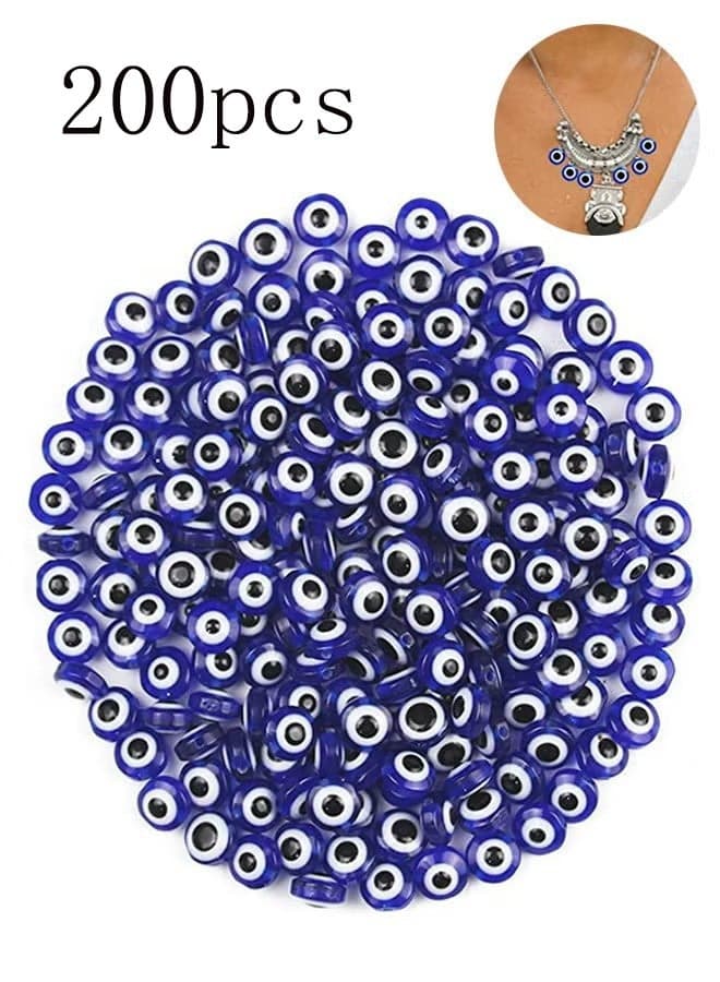 200-Piece Evil Eye Beads, 8mm Blue Evil Eye Handmade Resin Beads, Charms Round Evil Eye Spacer Beads Handmade Beads for DIY Jewelry Bracelet Earring Necklace Craft Making