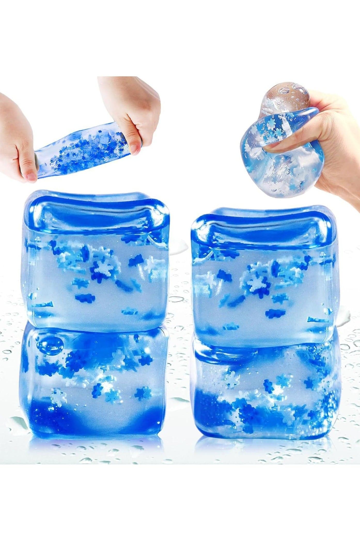 Squishy Ice Cube Stress Balls - 4Pack Sensory Squishy Ice Toy Stress Balls for Kids and Adults Anxiety Relief, Funny Fidget Stress Balls Squishy Stress Calming Toys