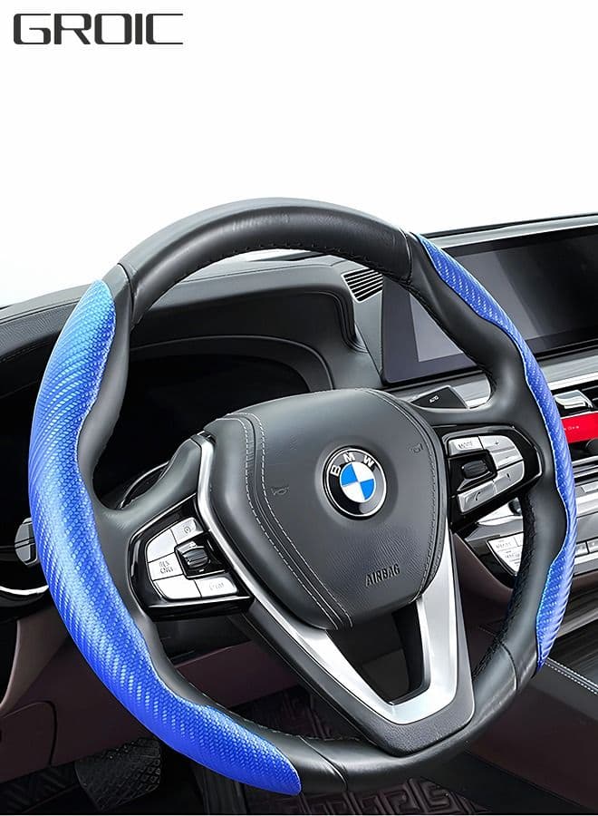 Steering Wheel Cover, Car Carbon Fiber Steering Wheel Cover for Safe and Non Slip Car Accessory, Universal Fit for 99% Cars for Men and Women (Glossy Blue)