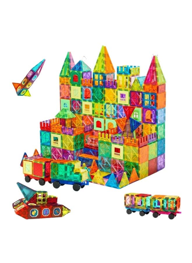 YoMaJ 100 PCS Magnetic Tiles Building Blocks with 2 Cars for Kids, STEM Approved Educational Toys, Creative Learning Gift, Inspire Creativity and Imagination, Advanced Set. (100PCS)