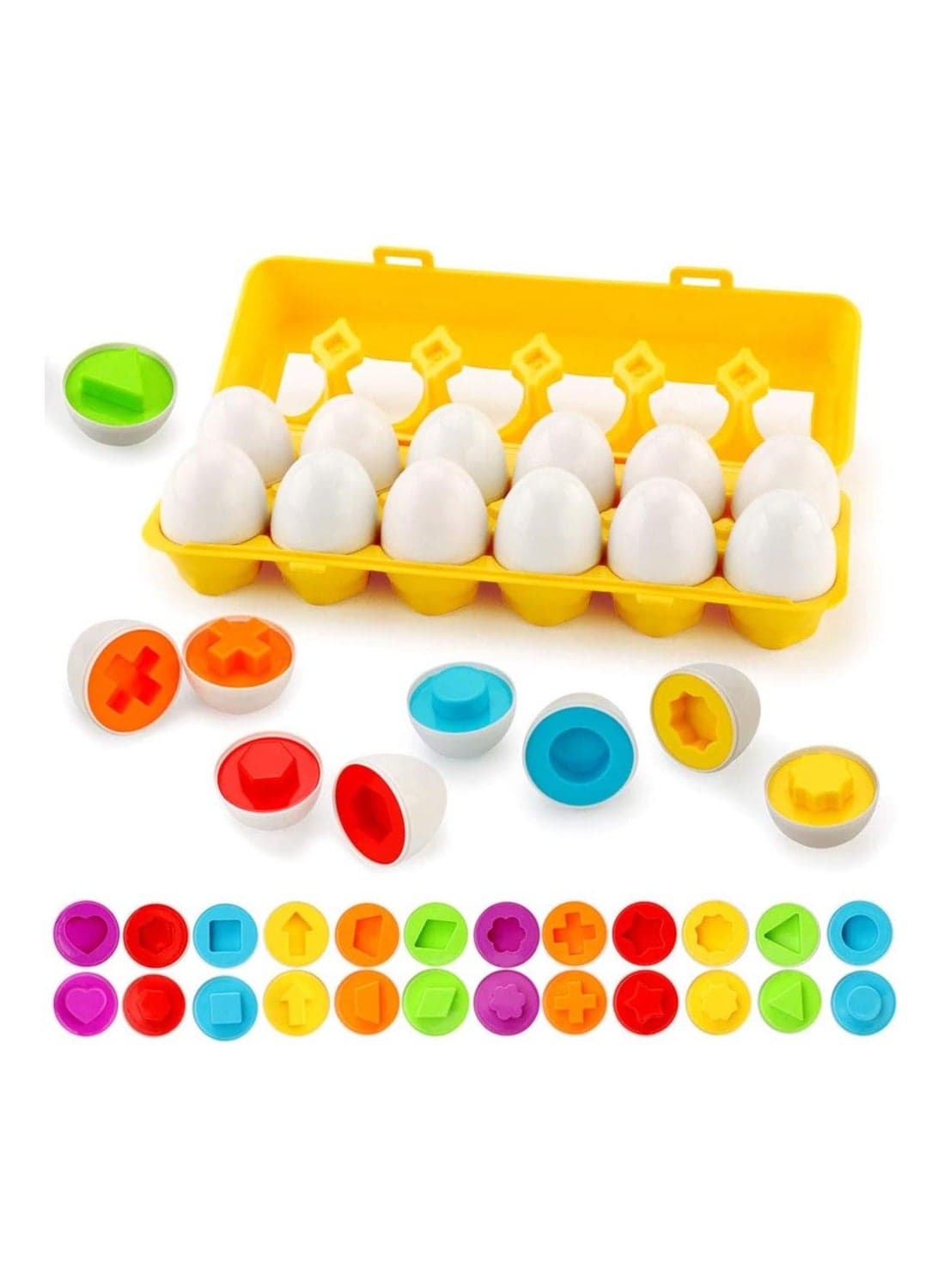 Matching Eggs - Toddler Toys - Educational Color & Recognition Skills Study Toys, for Learn Color & Shape Match Egg Set, for Age 2 Years Old and 2 Years Up Kid Baby Toddler Boy Girl. (12 Eggs)