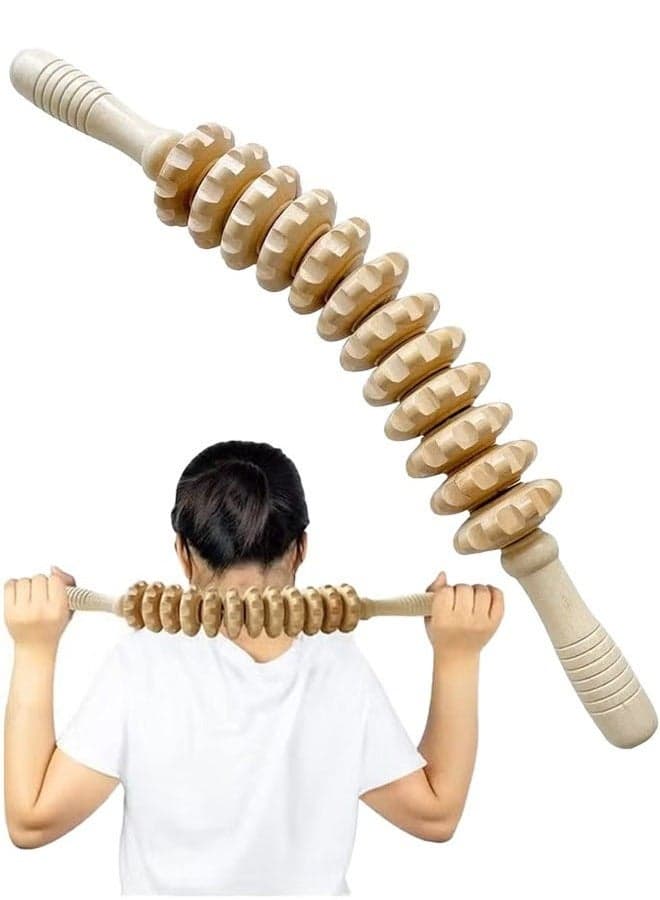 Curved Wooden Massage Roller, Multi-Functional Body Roller for Waist and Thigh, Wooden Massager Handheld Roller for Cellulite Reduction and Muscle Tension