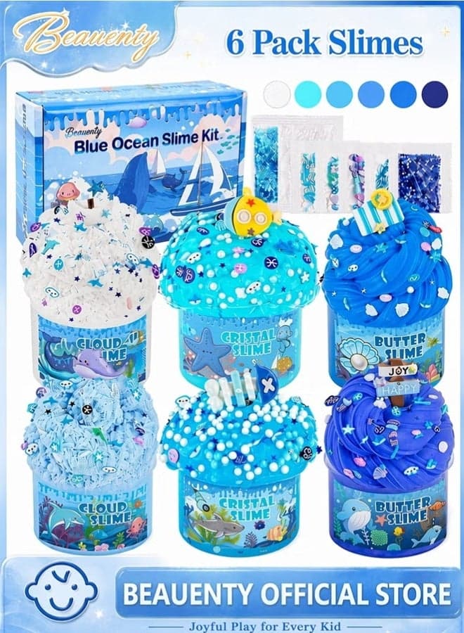 6 Pack Slimes, Blue Slime Kit, Butter Cloud Slime for Boys Girls Ages 3-12,Toys for Girls and Boys, Slime Party Favors Goodie Bag Stuffers, 3 4 5 6 7 8 9 10 Year Old Girl Birthday Gift Cute Stuff