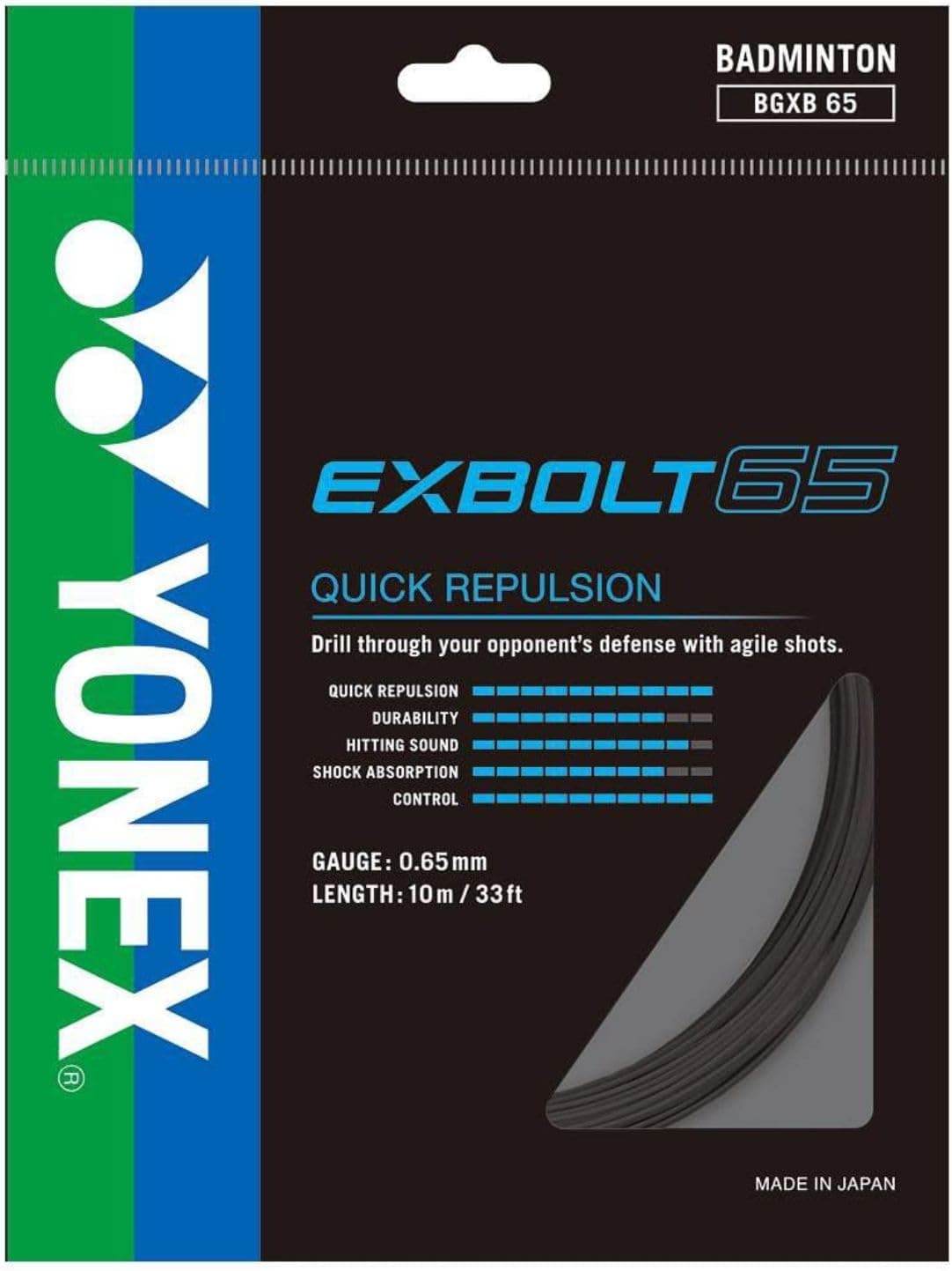 YONEX BG Exbolt 65 Badminton String - Black