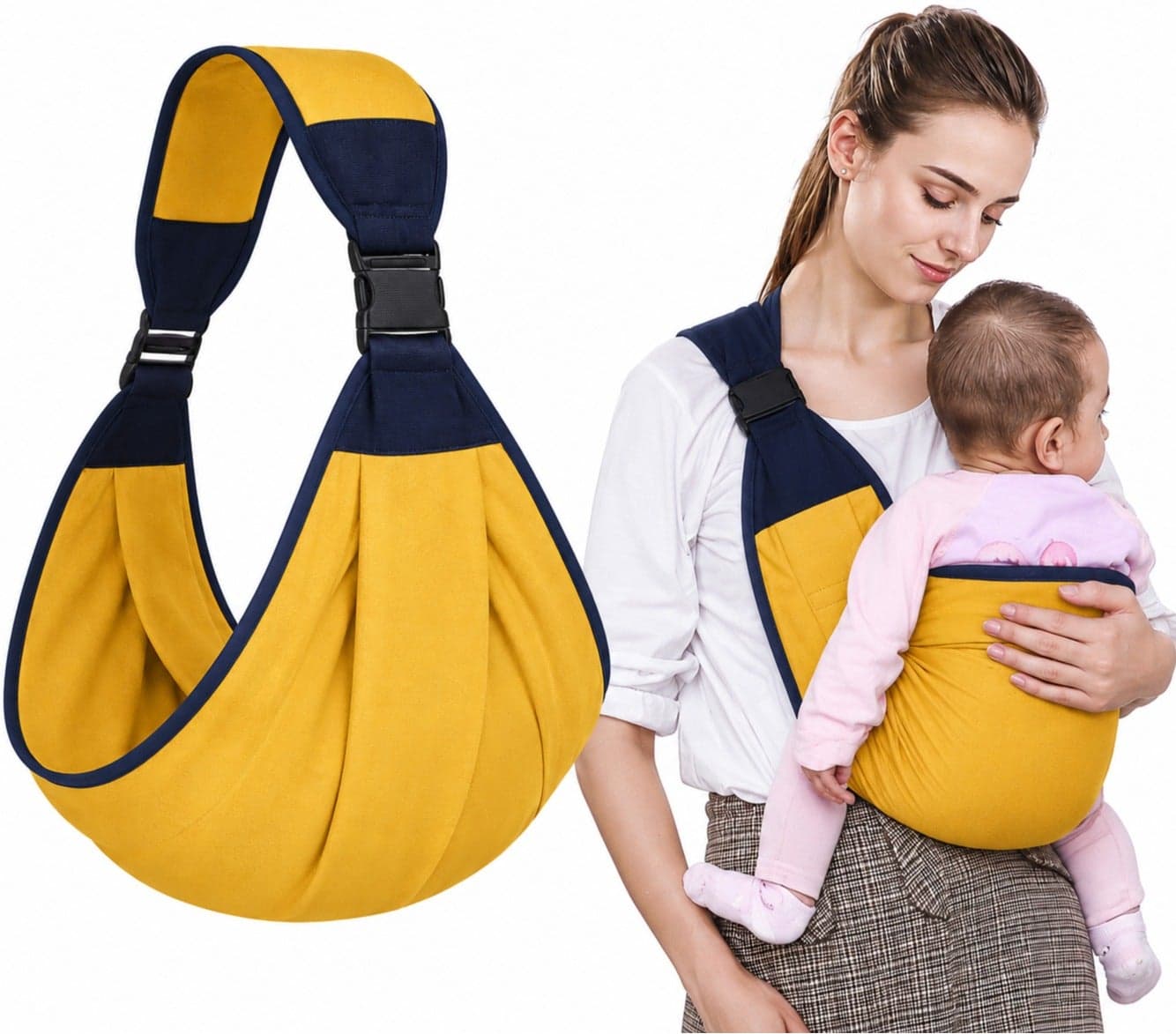 Adjustable Baby Carrier Sling for Newborn & Toddler 0-18 Months | Lightweight One Shoulder Baby Holding Carrier | Comfortable Ergonomic Portable Infant Wrap Carrier with Safety Buckle & Soft Fabric | Yellow Color