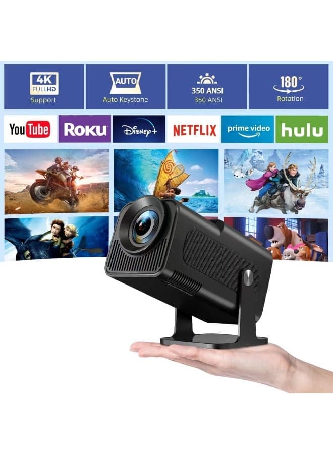 HY320 Smart Mini Projector with Android TV, WiFi and Bluetooth, 4K Support, Auto Keystone, Portable Ceiling Projector for iOS and Android