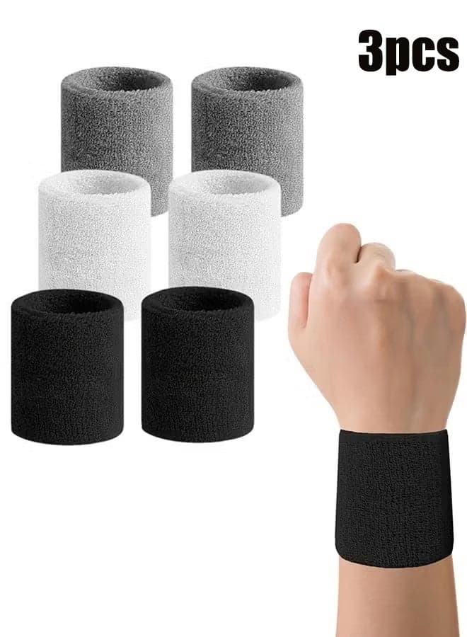 3 pairs of sports wrists,Wrist Sweatbands Tennis Wrist Bands Absorbent Sweat Band for Men and Women, Breathable Cotton Sweatbands for Working Out, Football, Basketball, Running Athletic Sports