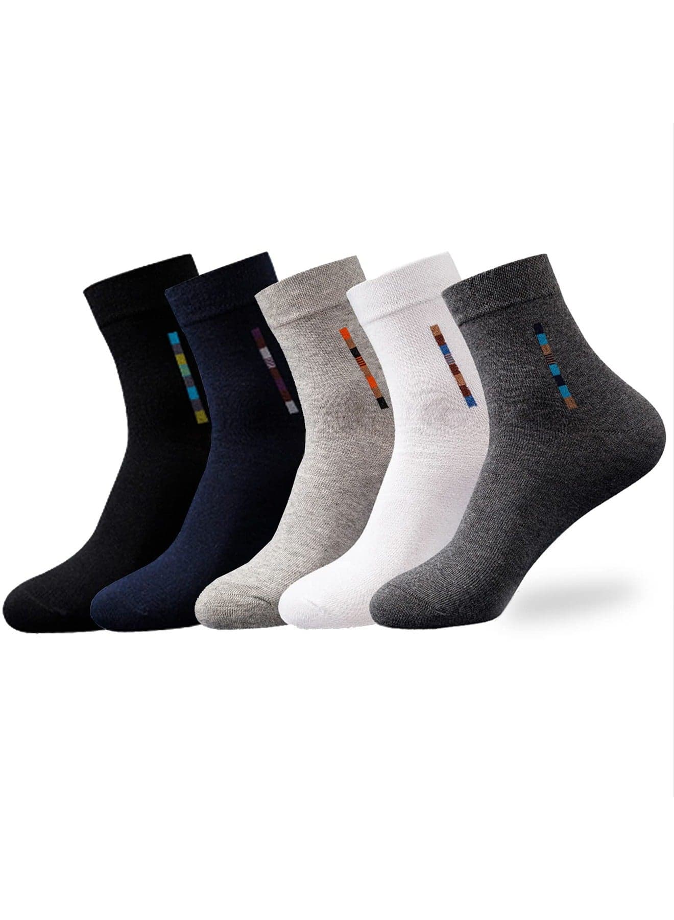 5 Pairs Men's 100% Cotton Crew Socks: Mid-Calf, Dress Socks, Moisture Wicking, Suitable for All Seasons, Striped Pattern in a Variety of Colors for Business Casual Wear