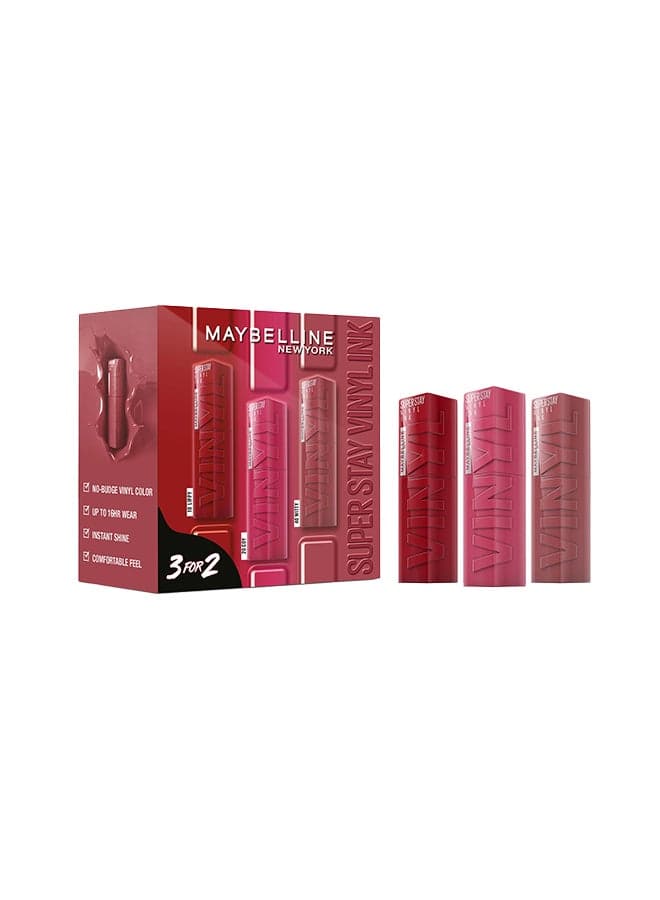 3 Pieces SuperStay Vinyl Ink Lipstick Set - Coy, Lippy, Witty