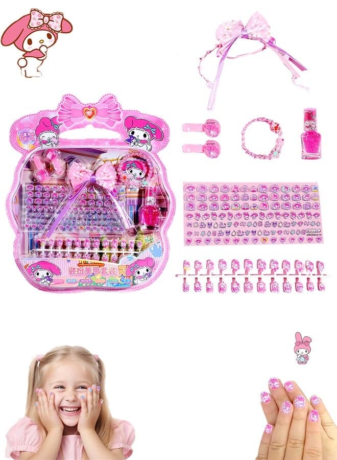 140-Piece False Nail Set, Kids Press on Nails Grils, Kids Makeup Toys, Self Adhesive Nails, Multicolour