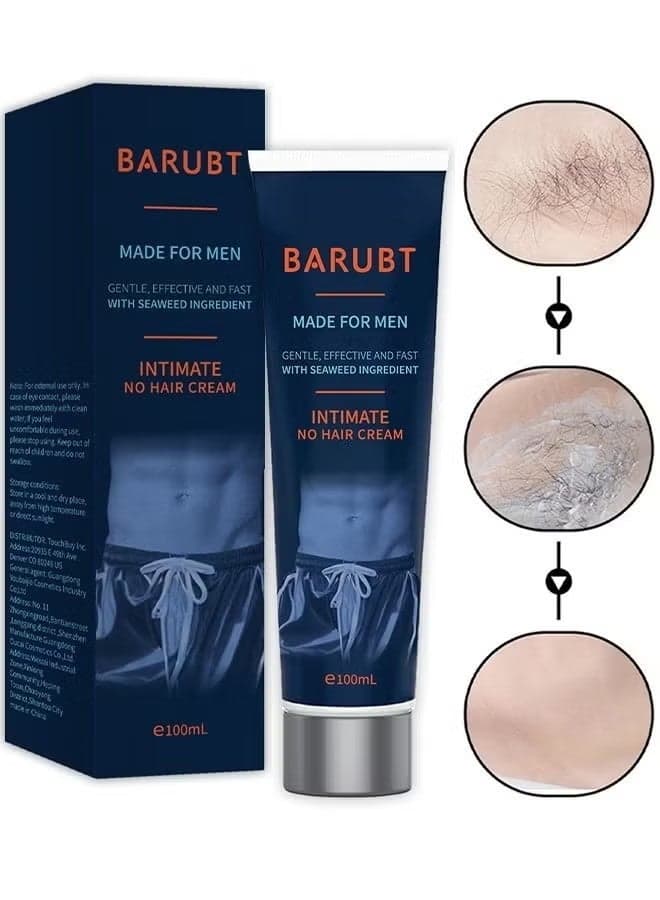 No Hair Crew Intimate/Private At Home Hair Removal Cream For Men, Painless, Flawless, Soothing Depilatory For Unwanted Coarse Male Body Hair, 100ml