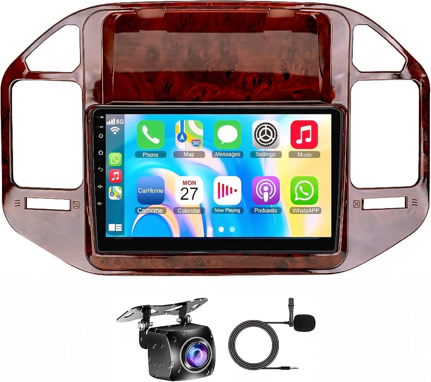 Fit Mitsubishi Pajero Car Stereo, Pajero 3 Android Screen 1999-2006, Wireless CarPlay & Android Auto, WiFi, GPS Navigation, Bluetooth, HD Reverse Camera (2+32GB Carplay Wood Colour)