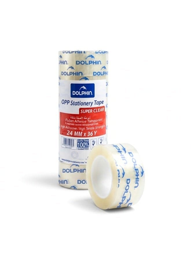 Dolphin Super Clear Adhesive Tape 24 mm × 36 Yards High Transparency for School Office & Home