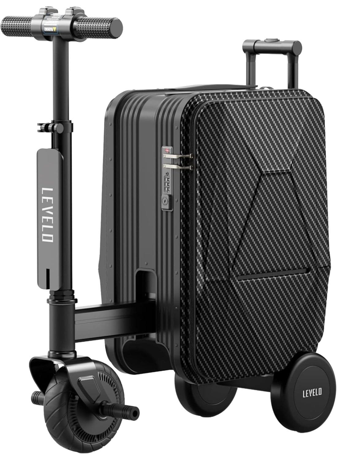 Spark-E Portable E-Scooter Suitcase with 110kg Max User Weight, 20L Luggage Capacity, Combination of a Suitcase and an E-Scooter 12 km/h Speed, 2Hrs Riding Time, 3×Smooth Wheels, Reverse Gear, Lock Security, Ultra-Light Carbon Fiber - Black
