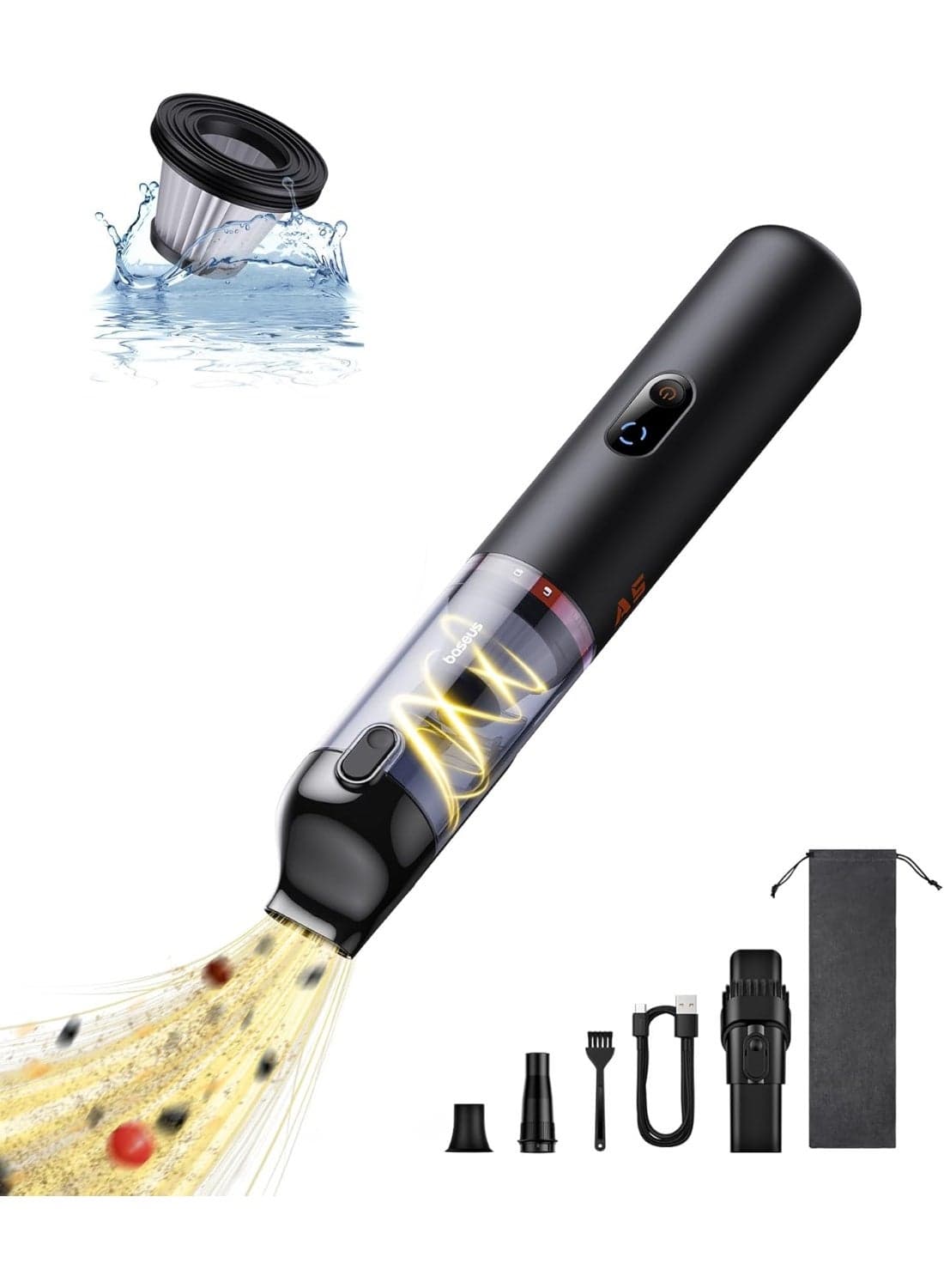 Portable Cordless Car Vacuum Cleaner, 16000 Pa High Power Handheld Dust Catcher with Type-C Quick Charge, Dust-Air Separate Design, 3H Fast Charging, Small Portable Vacuum for Dog Hair, Car and Home Use – Black