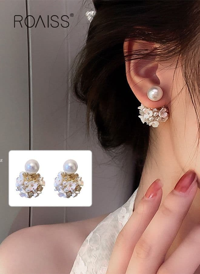 Earrings Silver Needle Zircon Pearl Flower French Retro Shell Spherical Stud Earrings Super Fairy Temperament Versatile Earrings