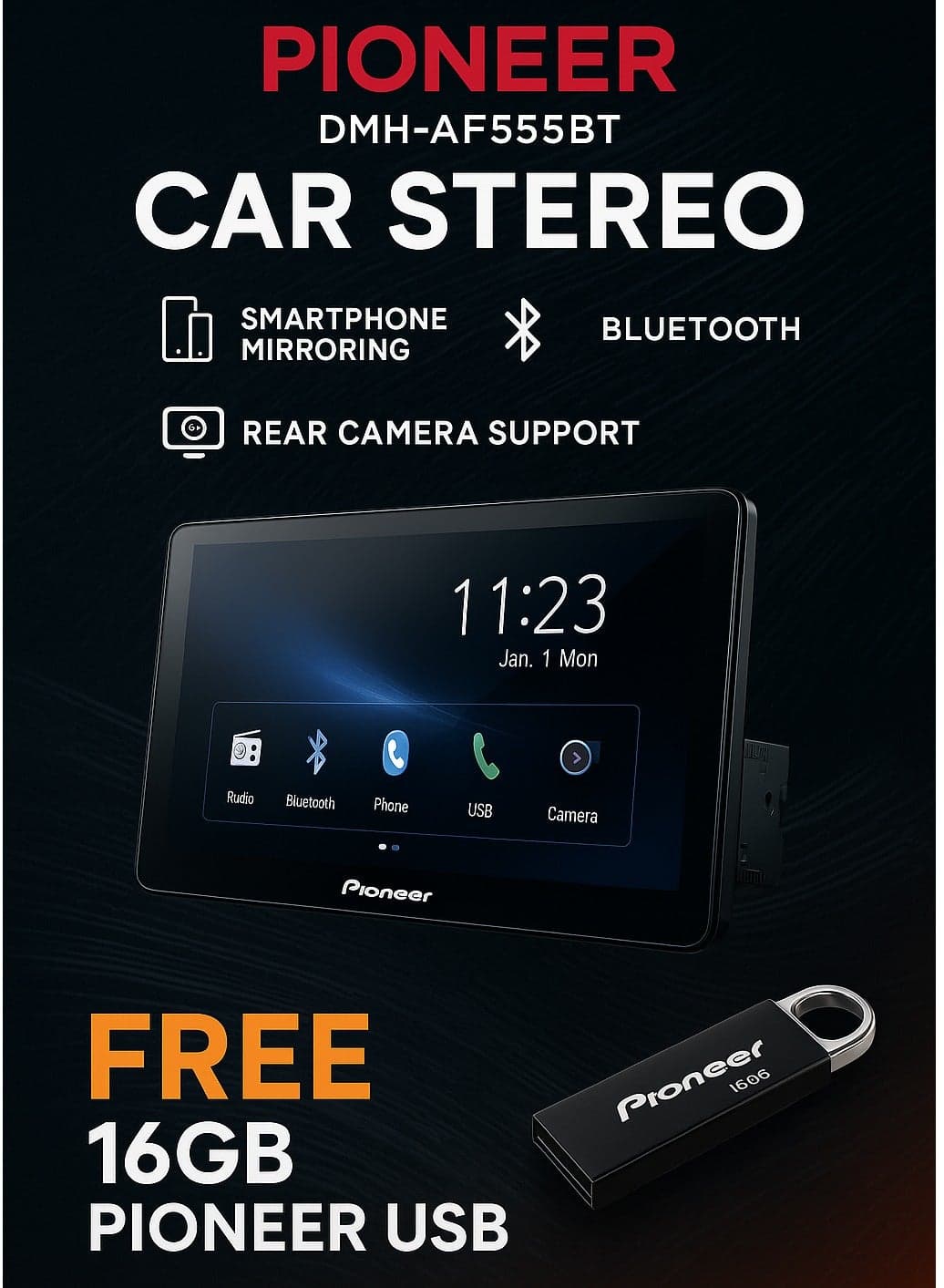 Pioneer DMH-AF555BT 9" Car Stereo | Bluetooth, WebLink, Touchscreen Multimedia Receiver