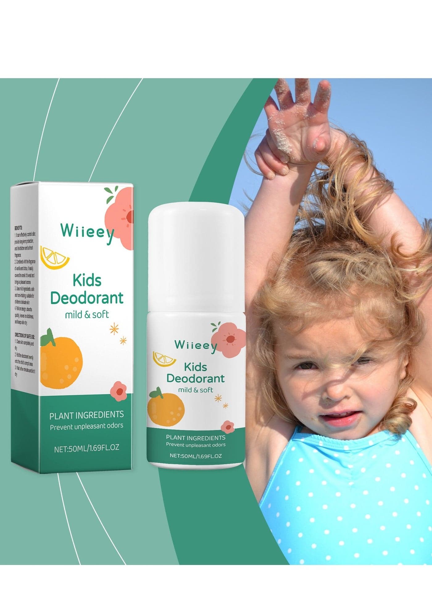50ml Natural Deodorant for Kids & Teens, Aluminum Free, Paraben Free, 24 Hours Odor Protection, Clean Fresh Scent, Kids & Teens, Hypoallergenic Deodorant