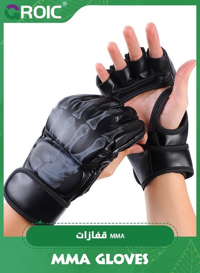 MMA Gloves, Half-Finger Boxing Gloves Fight Gloves MMA Mitts with Adjustable Wrist Band UFC Gloves for Sanda Sparring Punching Bag Training (One Size Fits Most)