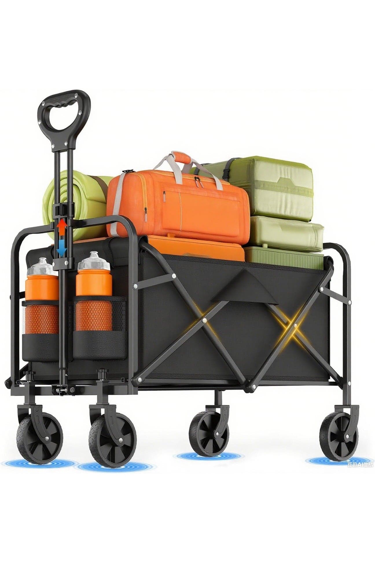 Heavy-Duty Collapsible Wagon Cart, Foldable Utility Cart with Extra Large Capacity and Drink Holders for Shopping, Camping, Grocery, Sports