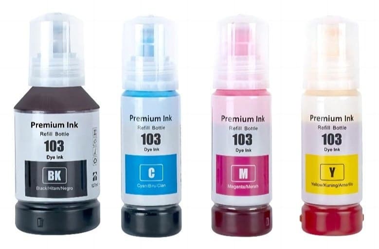 NexNova® Ink Set 103 for EcoTank 127ml for Black 70ml for each Cyan Magenta Yellow for EPSON for L3252 L1110 L3110 L3111 L3150 L3151 L3156 L3160 L5190