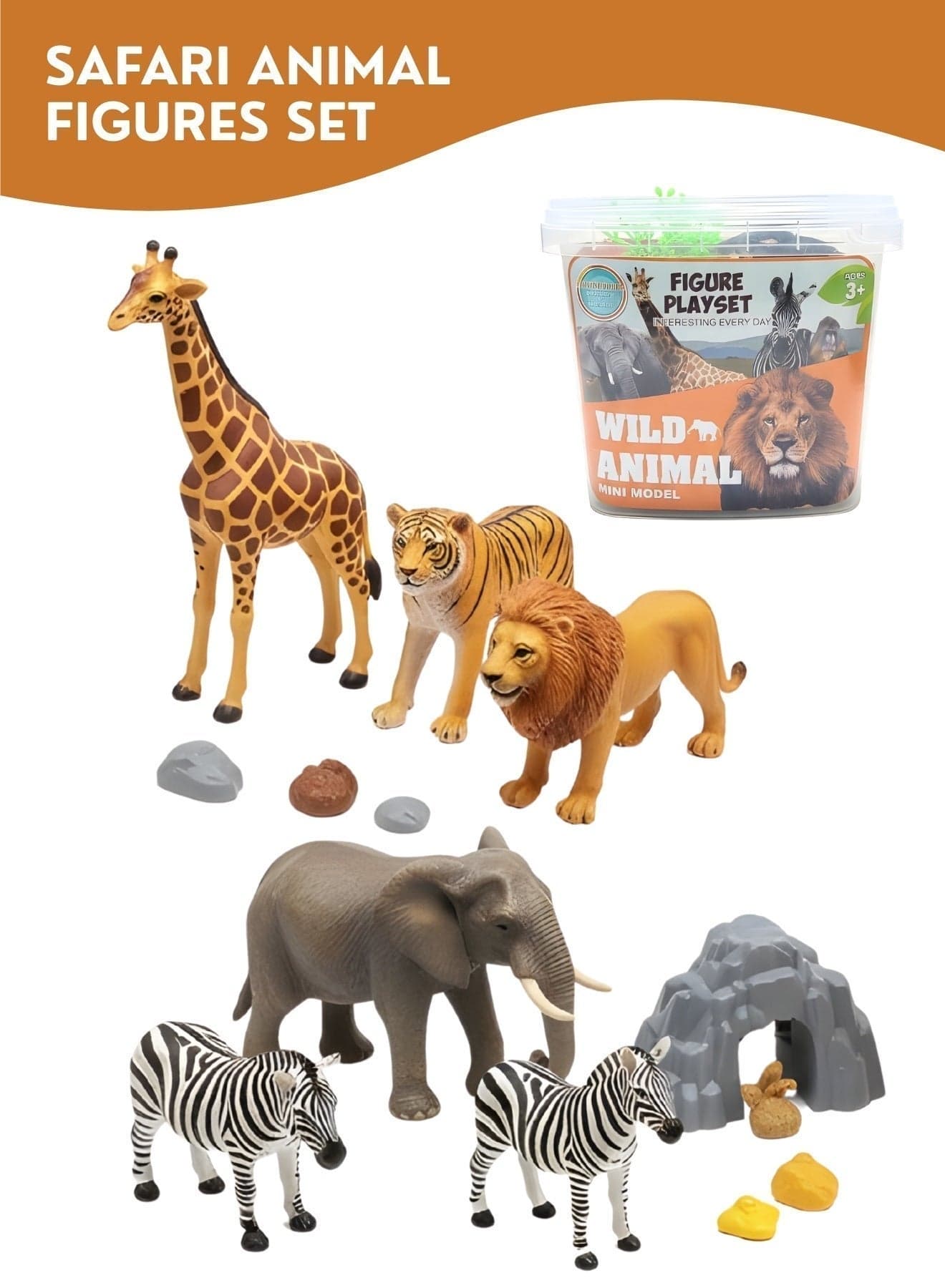 Safari Animal Toys Set 9 Pieces – Wild Zoo Animal Figures for Kids, Realistic Plastic Jungle Animals Play Set, Educational Learning Toys for Boys & Girls Age 3+, Birthday Gift