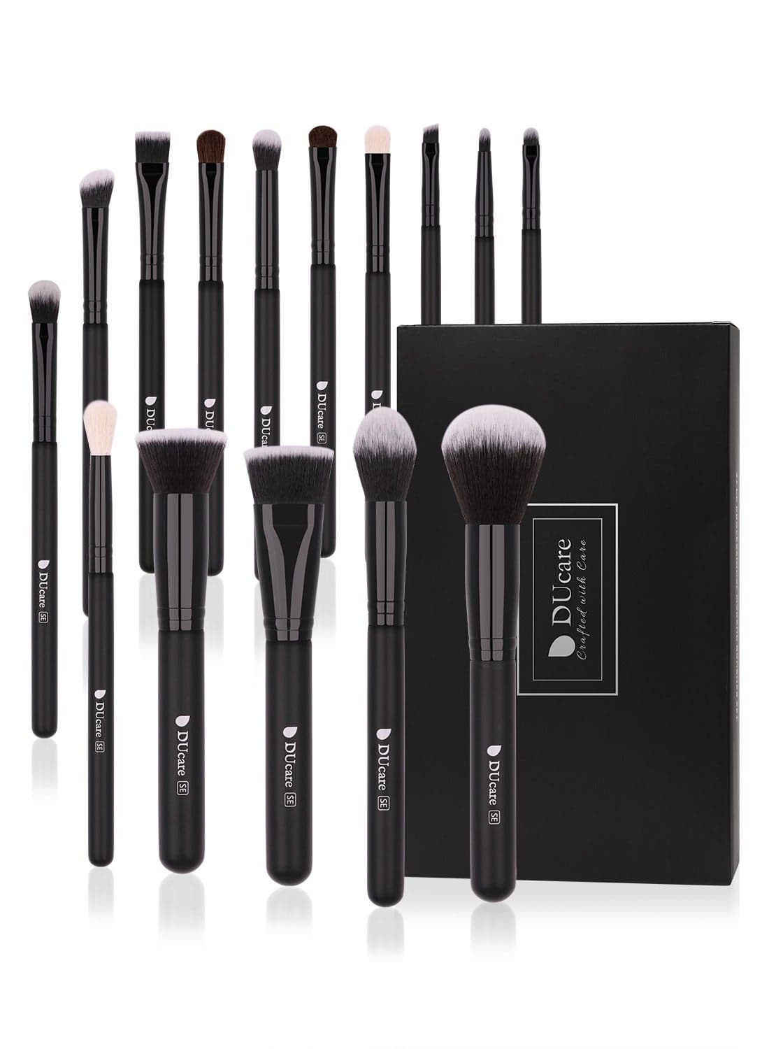 Professional 15 Piece Makeup Brush Set - Premium Synthetic Kabuki, Foundation & Eyeshadow Brushes in Luxury Black (Gift-Ready)