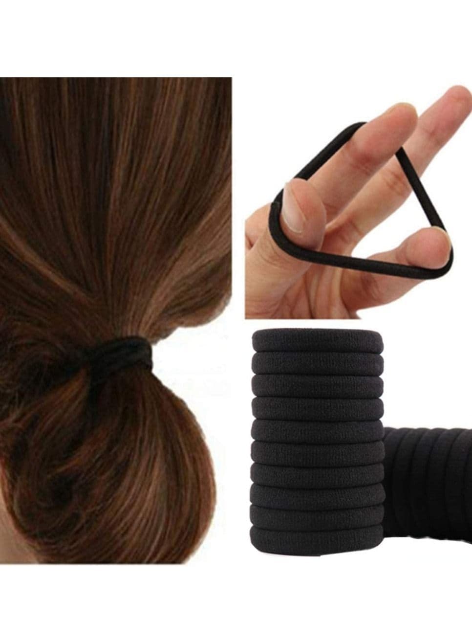 Black Hair Ties No Crease,100pcs Elastic Seamless Rubber Hair Bands Not Damage for Toddlers Girls Kids Thick Hair Ponytail Holders Headband Scrunchies Hair Accessories