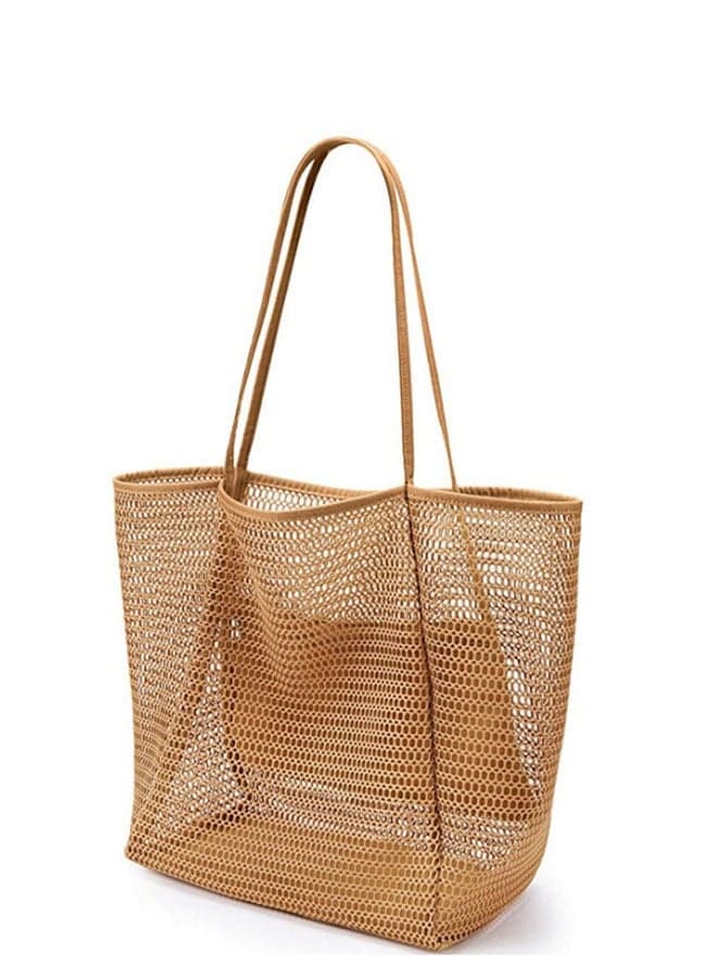 Mesh Beach Tote Bag for Women Big Capacity Shoulder Handbags Pool Bag for Beach Swimming Pools Travel Shopping Picnic(brown)