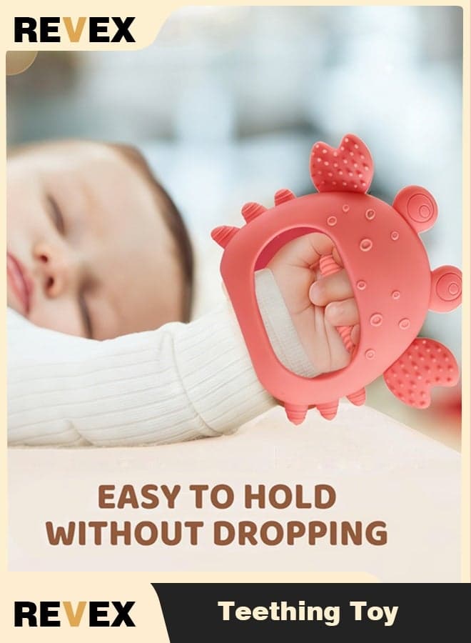 Baby Teething Toys, Silicone Teethers for Babies 0-6 Months Anti Dropping Hand Teether, Infant Baby Chew Toys for Teething Relief for Newborn Soon-to-be Mothers(Pink,Crab)