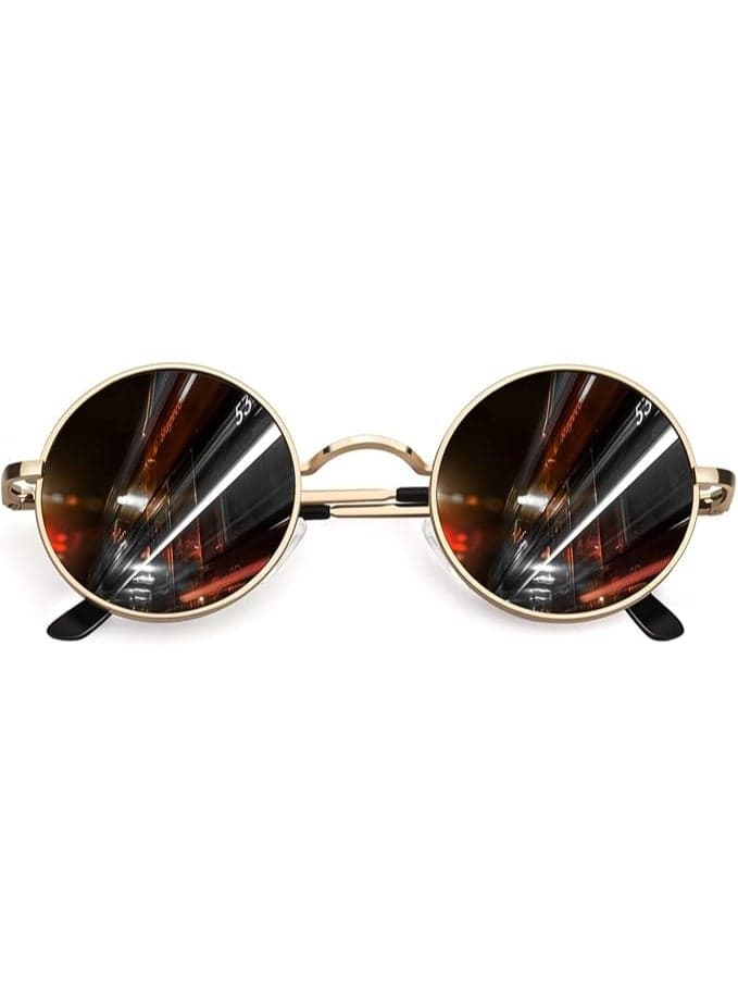 Retro Round Polarized Sunglasses - Circle Metal Hippie Shades UV400 Protection