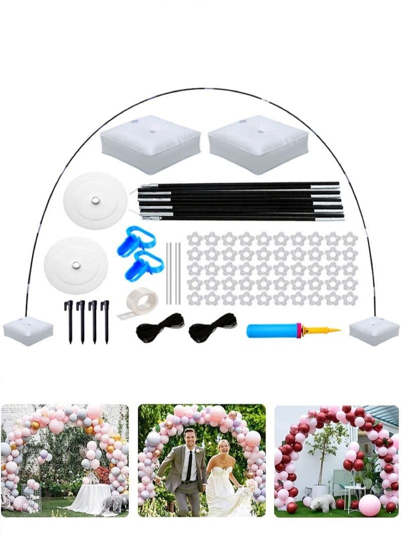 Balloon Arch Kit with Base, Adjustable Balloon Arch Stand Kit for Outdoors Indoor, 50Pcs Balloon Clips, Balloon Pump Knotter for Wedding Baby Shower Birthday Party Supplies Decorations