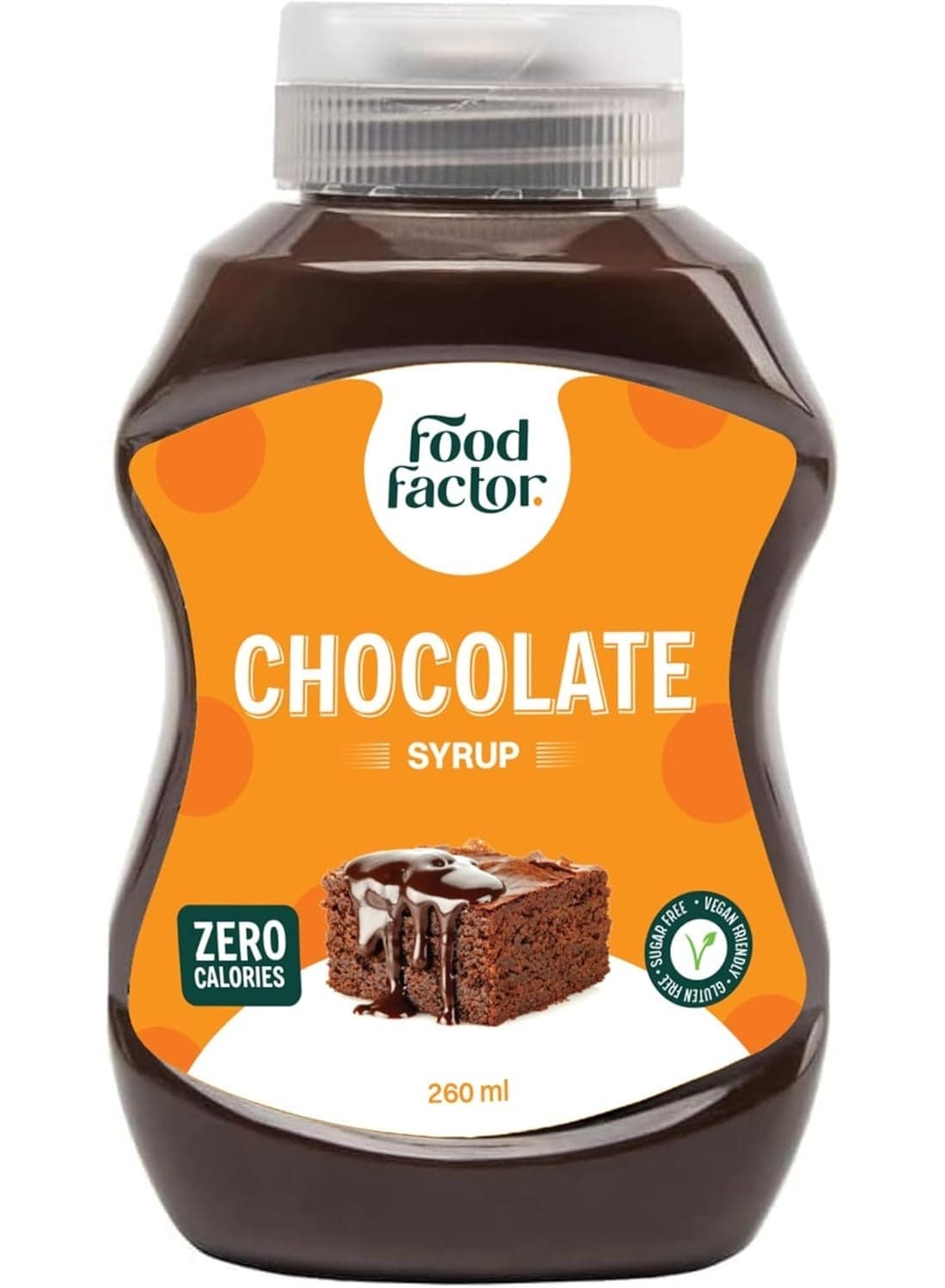 Food Factor Vegan Chocolate Syrup | Made in Italy, Zero Sugar, Low Calorie, Gluten Free, for ice cream, iced coffee, latte, Mocha, iced tea, smoothies, pancake, waffles, crepe (260ml, Chocolate)