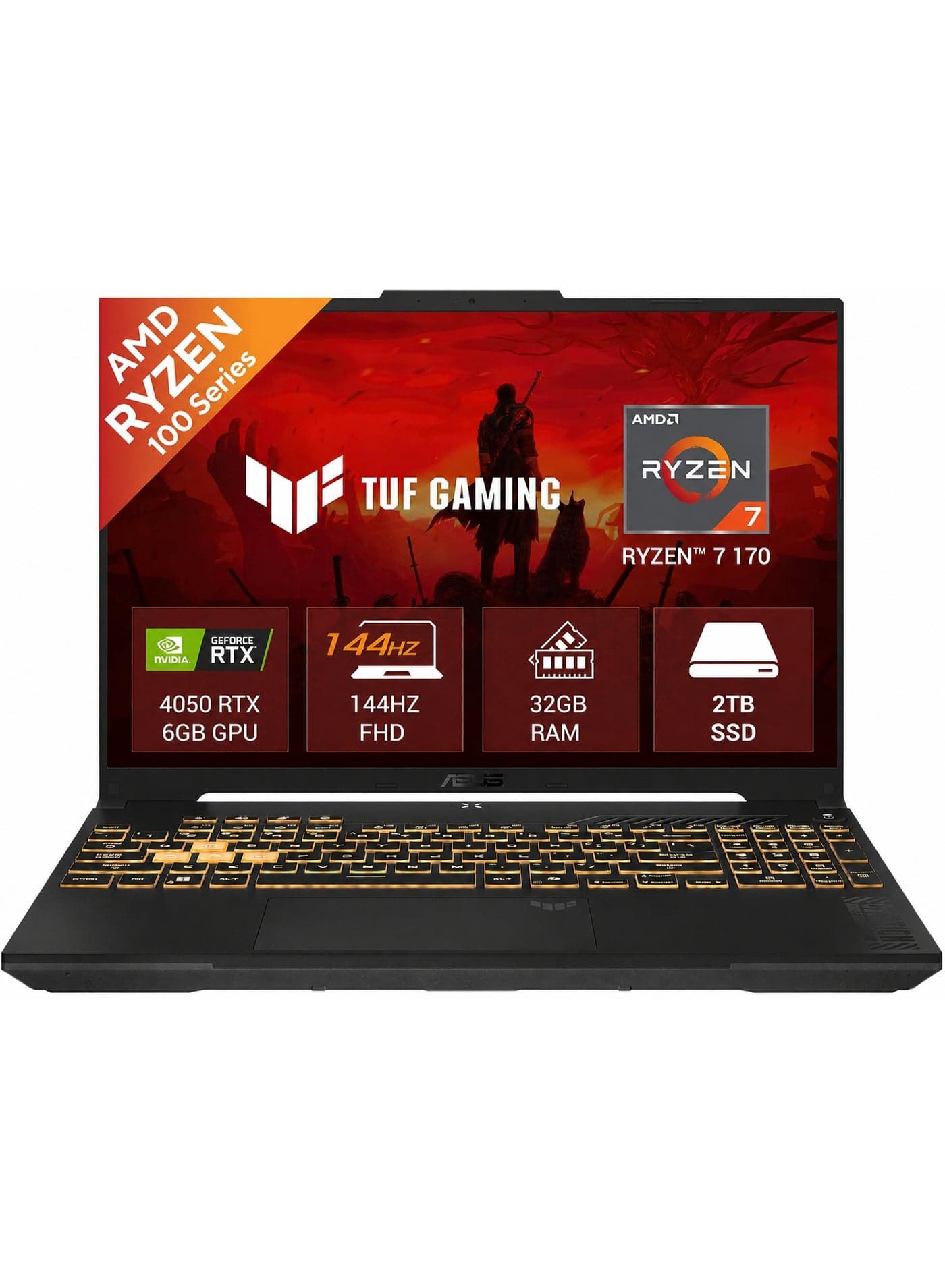 TUF Gaming A16 (2026) FA607NU Gaming Laptop AMD Ryzen 7 170 Processor 32GB DDR5 RAM 2TB SSD 16" WUXGA 144Hz Display NVIDIA GeForce RTX 4050 6GB GDDR6 RGB Backlit Keyboard English Jasper Grey