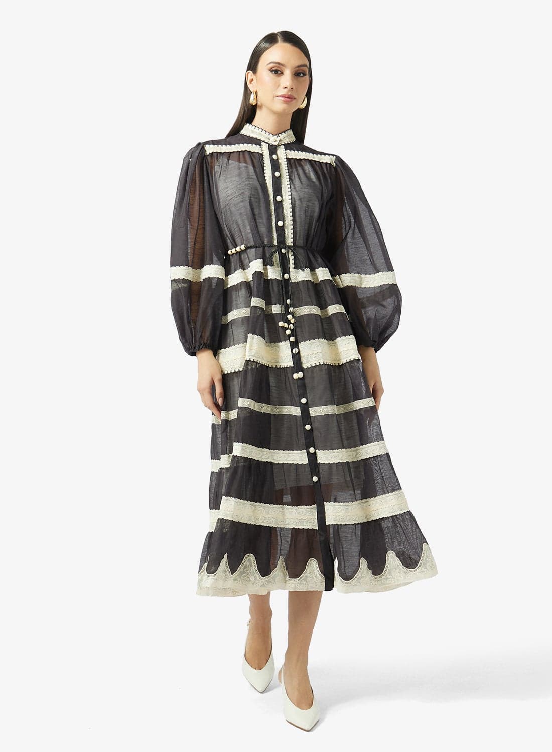 Puff Sleeves Tiered Dress