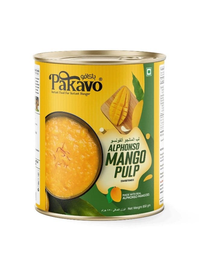 Alphonso Mango Pulp 850g - Premium Quality, No Added Preservatives, Thick, Rich & Aromatic